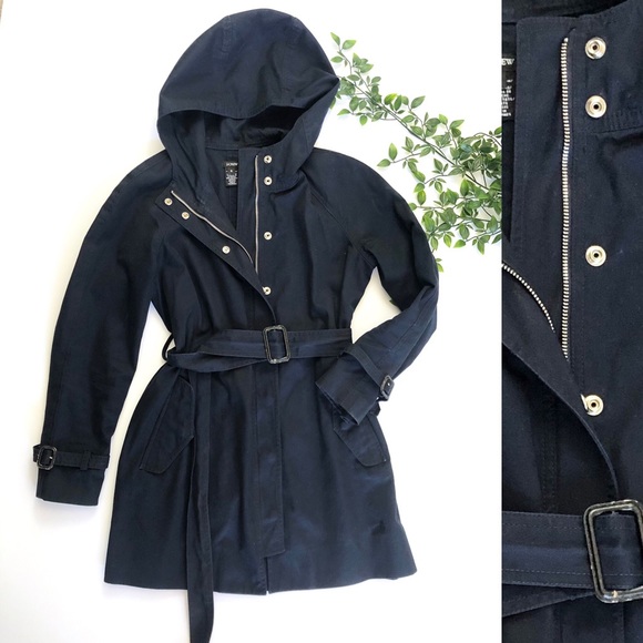 J. Crew Jackets & Blazers - J Crew Navy Hooded Jacket with Tie Belt